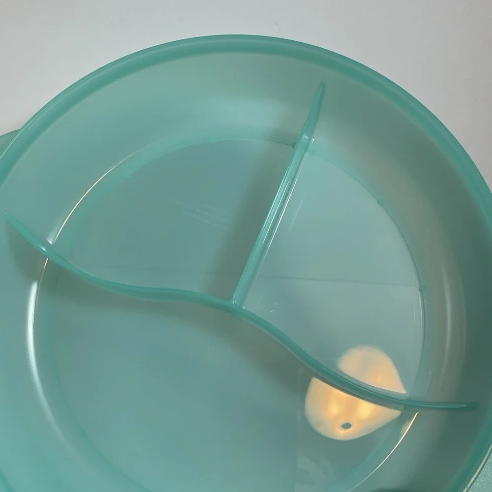 Tupperware Crystal Wave Plus #3284C Divided Container Dish w/ Lid Teal Blue Nice